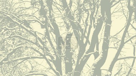 Téléchargez les illustrations : Branches d'arbres avec neige en texture hivernale, vecteur abstrait fond grunge naturel. - en licence libre de droit