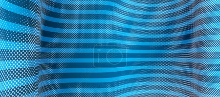 Illustration for Vector abstract blue dotted texture and lines background with dimensional perspective, technology and science theme, big data flow, geometric 3D design. - Royalty Free Image