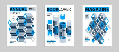 Illustration for Abstract vector covers and posters with 3D isometric cubes blocks, geometric construction with blocks shapes and forms, print advertisement, magazine or book. - Royalty Free Image