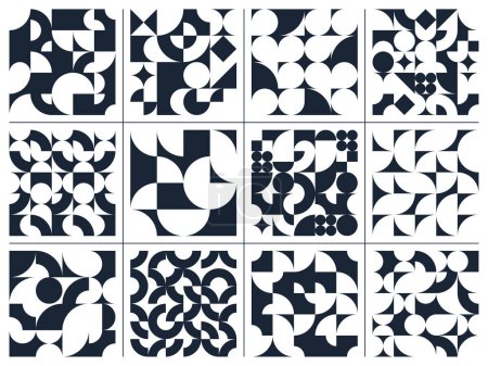 Ilustración de Conjunto de patrones geométricos sin costura, fondos vectoriales abstractos para papel pintado o sitios web o impresión de papel de envoltura creados con elementos de geometría en blanco y negro. - Imagen libre de derechos