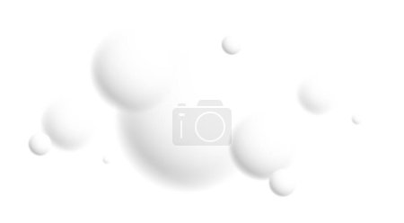 Téléchargez les illustrations : Lumière et doux 3D sphères déconcentrées vecteur fond abstrait, relaxant thème ambiant avec des boules blanches en lévitation, papier peint atmosphérique. - en licence libre de droit
