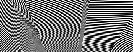 Téléchargez les illustrations : Abstrait vecteur 3D lignes arrière-plan, noir et blanc perspective linéaire motif optique dimensionnel. - en licence libre de droit