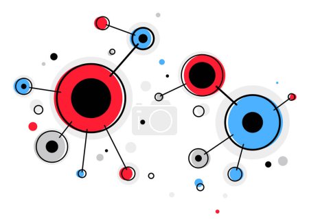 Ilustración de Fondo de tema de tecnología vectorial abstracta con círculos conectados, conexión lineal de diseño geométrico, sistema de red de software. - Imagen libre de derechos
