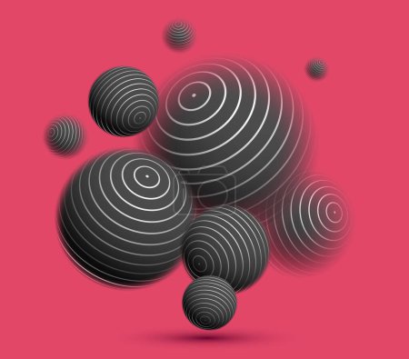 Ilustración de Borrosa esferas desenfocadas sobre fondo abstracto vector rojo, bolas fondo de pantalla levitante. - Imagen libre de derechos