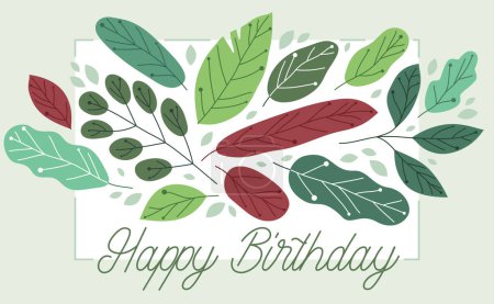 Illustration for Greeting card with fresh green leaves vector flat drawing, floral design composition mockup layout, invitation or anniversary theme, congratulations poster. - Royalty Free Image