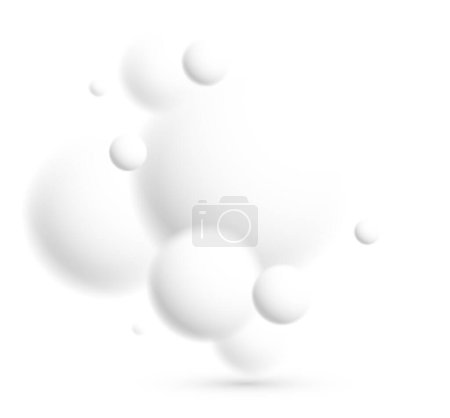 Ilustración de Luz y suave 3D esferas desenfocadas vector fondo abstracto, relajante tema ambiental con bolas blancas en levitación, fondo de pantalla atmosférico. - Imagen libre de derechos