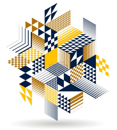 Illustration for Abstract vector art with 3D isometric cubes geometric background, op art blocks with different forms isolated, polygonal graphic design, cubical theme. - Royalty Free Image