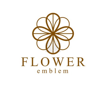 Illustration for Flower in geometric linear style vector emblem isolated on white background, blossoming flower hotel or boutique or jewelry logo, sacred geometry design element. - Royalty Free Image