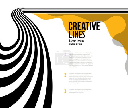 Ilustración de 3D líneas negras y amarillas en perspectiva vector abstracto fondo, perspectiva lineal ilustración op art. - Imagen libre de derechos