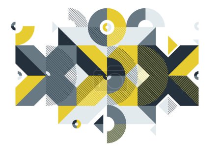 Ilustración de Fondo abstracto vector geométrico artístico, diseño de papel pintado estilo Bauhaus, arte retro de moda, decoración de estilo Memphis. - Imagen libre de derechos