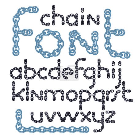 Illustration for Vector English alphabet letters collection. Lower case decorative font created using chrome chain, linkage. - Royalty Free Image