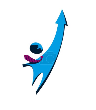 Ilustración de Exitoso hombre de negocios simple icono o logotipo con flecha en lugar de diseño de vectores de mano, persona de negocios aislado símbolo de éxito. - Imagen libre de derechos