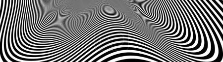 Ilustración de Arte Op distorsionada perspectiva en blanco y negro líneas en 3D movimiento vector abstracto fondo, ilusión óptica insano patrón lineal, ilustración psicodélica artística. - Imagen libre de derechos