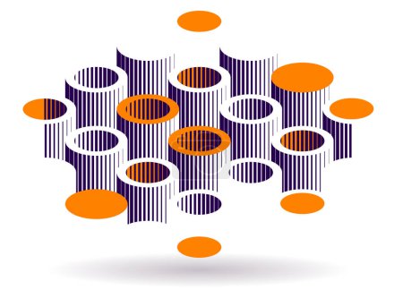 Ilustración de Arquitectura moderna abstracta vector fondo geométrico, patrón isométrico 3D con cilindros, tubos y tubos arte óptico rítmico. - Imagen libre de derechos