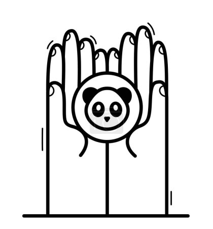 Ilustración de Dos manos con oso panda protegiendo y mostrando cuidado vector ilustración de estilo plano aislado en blanco, apreciar y defensa para el concepto de animales salvajes, protección de especies silvestres. - Imagen libre de derechos