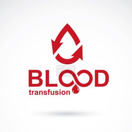 Illustration for Blood transfusion vector illustration created with blood drop, arrows and infinity symbol. Charity and volunteer conceptual logo for use in medical and social theme advertisement - Royalty Free Image