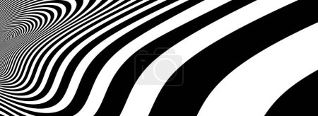 Ilustración de Arte op abstracto líneas en blanco y negro en perspectiva hiper 3D vector fondo abstracto, ilustración artística patrón lineal psicodélico, ilusión óptica hipnótica. - Imagen libre de derechos