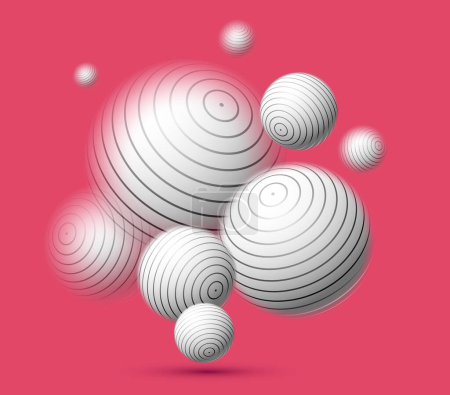 Téléchargez les illustrations : Sphères floues déconcentrées sur fond abstrait vecteur rouge, boules lévitant papier peint. - en licence libre de droit