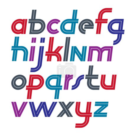 Ilustración de Script vectorial, conjunto de letras de alfabeto minúsculas de moda creado con líneas blancas, se puede utilizar en el diseño de póster como publicidad de periódico - Imagen libre de derechos