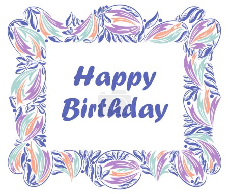 Illustration for Happy birthday greeting card with beautiful floral frame vector vintage elegant classic style design. - Royalty Free Image