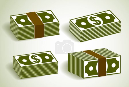 Illustration for Cash money dollar banknote stack vector simplistic illustration set icon or logo collection, business and finance theme, income taxes revenue prize. - Royalty Free Image