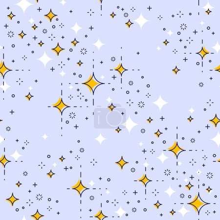 Illustration for Space seamless background with stars, undiscovered galaxy cosmic fantastic and interesting textile fabric for children, endless tiling pattern, vector illustration. - Royalty Free Image