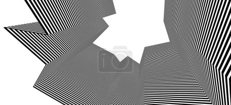 Illustration for Abstract vector 3D lines background, black and white linear perspective dimensional optical pattern. - Royalty Free Image