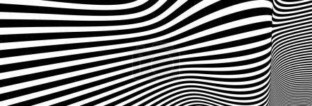 Ilustración de Arte op abstracto líneas en blanco y negro en perspectiva hiper 3D vector fondo abstracto, ilustración artística patrón lineal psicodélico, ilusión óptica hipnótica. - Imagen libre de derechos