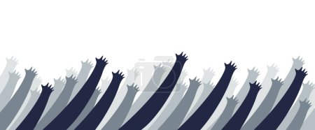 Illustration for A lot of hands up crowd vector minimal design illustration, fan zone, prayers or beggars, poverty. - Royalty Free Image