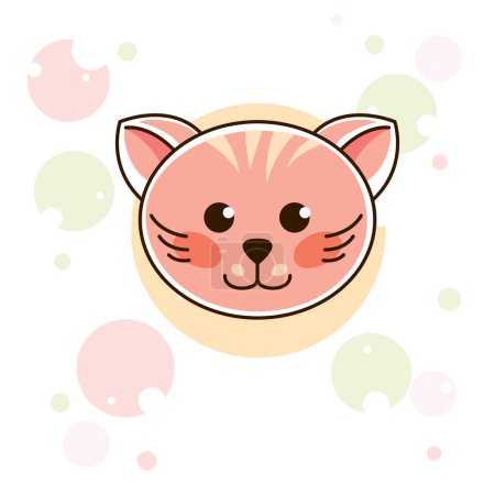 Téléchargez les illustrations : Illustration vectorielle d'un joli chaton dessin animé sur fond coloré avec bulles. - en licence libre de droit