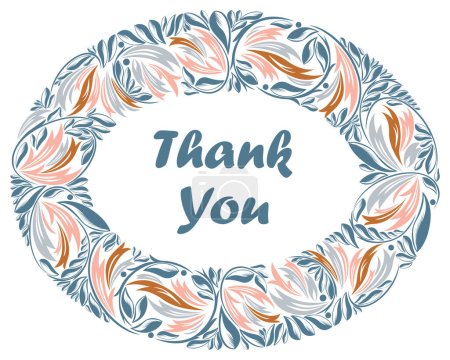 Illustration for Thank you thanksgiving greeting card with beautiful floral frame vector vintage elegant classic style design. - Royalty Free Image