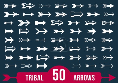 Illustration for Collection of diverse tribal arrows from bow vector big set, native arrow symbols graphic design elements, single color icons or logos. - Royalty Free Image