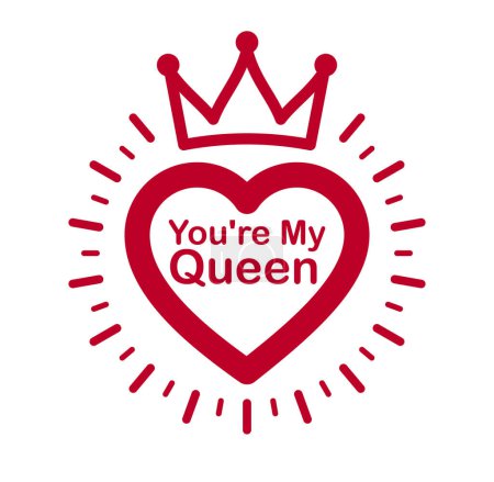 Illustration for King or queen concept vector emblem isolated, humorous romantic greetings design element, heart shaped love and mating theme icon, beauty great look compliment. - Royalty Free Image