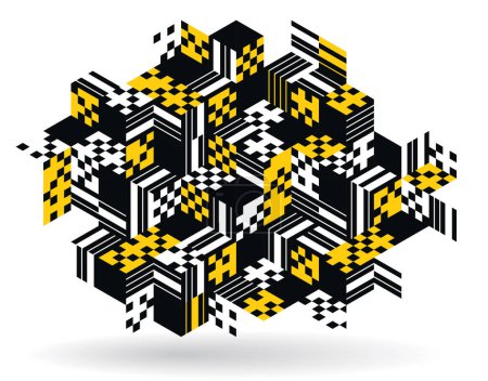 Illustration for Isometric 3D cubes vector abstract geometric background, yellow abstraction art architecture city buildings theme, cubic shapes and forms composition lowpoly style. - Royalty Free Image