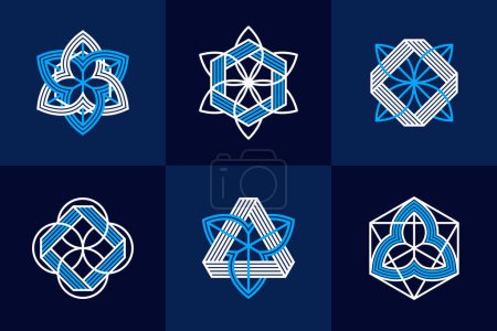 Illustration for Abstract geometric linear symbols vector set, graphic design elements for logo creation, intertwined lines vintage style icons collection. - Royalty Free Image