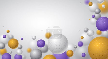 Ilustración de Esferas punteadas realistas ilustración vectorial con espacio de copia en blanco, fondo abstracto con hermosas bolas con puntos y profundidad de efecto de campo, globos 3D diseño concepto arte. - Imagen libre de derechos
