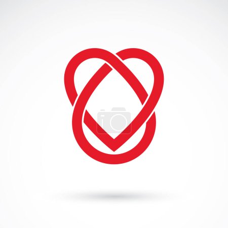 Illustration for Vector illustration of heart shape and drops of blood. Cardiovascular system diseases remedy conceptual symbol for use in pharmacy. - Royalty Free Image