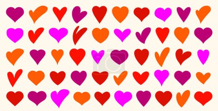 Illustration for Heart shapes vector icons or logos set, different cartoon cute hearts collection. - Royalty Free Image