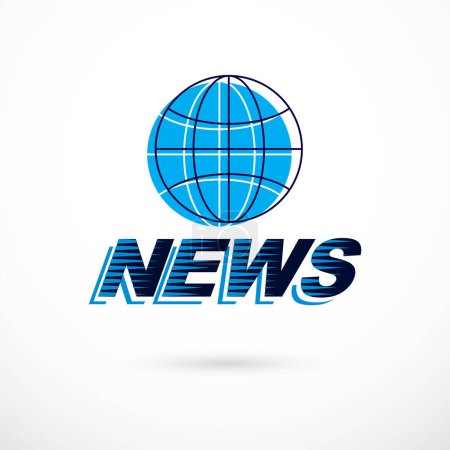 Ilustración de Mundo y concepto de noticias globales, emblema vectorial de la Tierra azul dividido con meridianos y compuesto con inscripción de noticias
. - Imagen libre de derechos