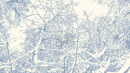 Illustration for Vector abstract dirty grunge background with tree branches chaotic tangled in winter with snow on it. - Royalty Free Image