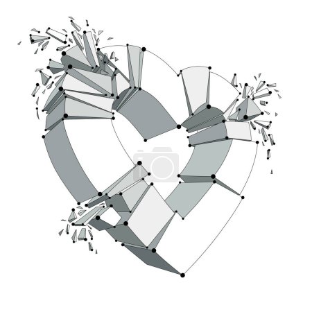 Illustration for Breakup concept of Broken heart, 3D realistic vector illustration of heart symbol exploding to pieces. Creative idea of breaking apart love, break up. - Royalty Free Image