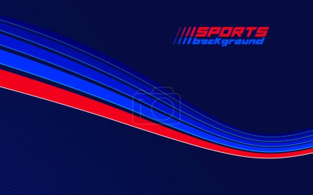 Illustration for Sports background vector abstract lines in 3D dimensional rotation, dark red and blue dynamic layout for sport games or racing and running activities. - Royalty Free Image