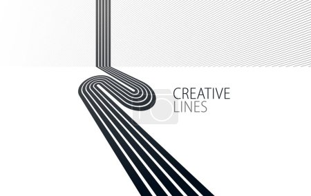 Ilustración de 3D líneas en blanco y negro en perspectiva vector abstracto fondo, perspectiva lineal ilustración op art, camino al horizonte. - Imagen libre de derechos