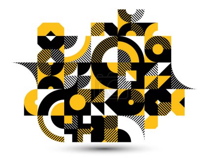 Ilustración de Fondo vectorial geométrico abstracto, arte a rayas de baldosas modulares con círculos y otras formas, motivo artístico de estilo retro aislado. - Imagen libre de derechos