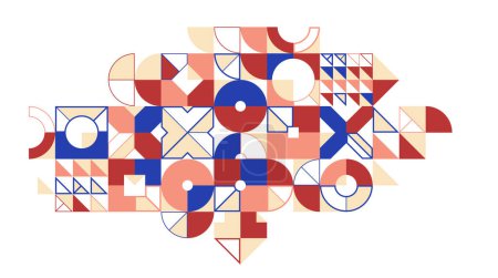 Ilustración de Bauhaus estilo abstracto vector geométrico fondo con círculos triángulos y líneas, abstracción geométrica arte en colores étnicos, composición de patrón artístico. - Imagen libre de derechos