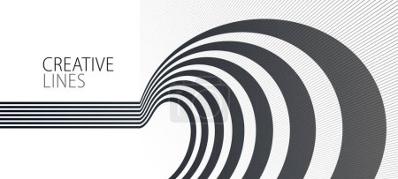 Ilustración de Líneas futuras en perspectiva 3D vector fondo abstracto, composición lineal en blanco y negro, ilusión óptica op art. - Imagen libre de derechos