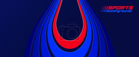 Illustration for Sports activities games and racing vector linear background in 3D perspective rotation, dark red and blue dynamic layout with lines like a road or race. - Royalty Free Image