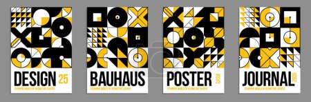 Illustration for Abstract geometric posters and covers set, vector background pattern magazine or catalog templates, technic style geometric shapes composition. - Royalty Free Image