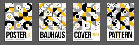 Téléchargez les illustrations : Affiches vectorielles géométriques et couvertures dans le style Bauhaus, mise en page pour la feuille de publicité, les formes de style d'ingénierie technique mécanique, brochure ou couverture de livre. - en licence libre de droit
