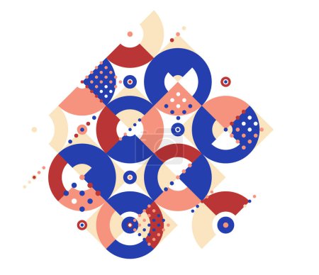 Ilustración de Fondo geométrico abstracto, azulejos modulares de cerámica de color étnico diseño gráfico composición, arte nativo americano ornamento azteca. - Imagen libre de derechos
